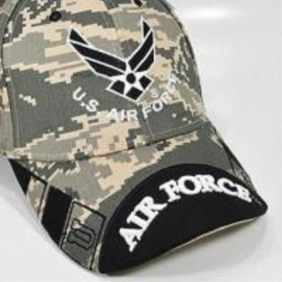 US Air Force on Curve Bill Hat Wings Logo Mens Cap Digital Camouflage Adjustable - Picture 2 of 5